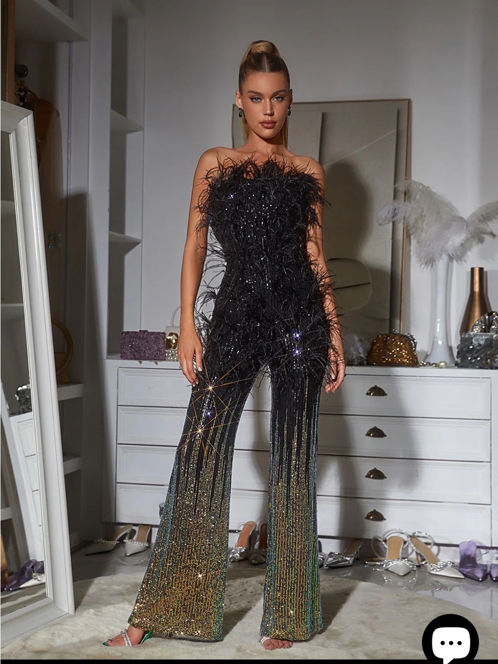 Mew Mews Shiva Ombre Wide-Leg Sequin Jumpsuit size